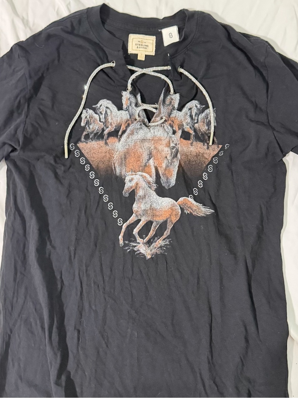 Sterling S Tees Black Lace-Up Horse Graphic Tee